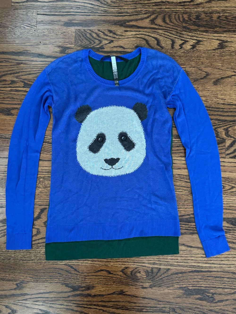 Women’s Kensie panda bear purple and green thin knit sweater size XS